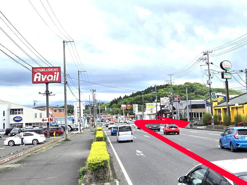 左手にアベイル白河店、右手にサイゼリヤメガステージ白河店が見える交差点を左折し、メガステージ白河店に入ります